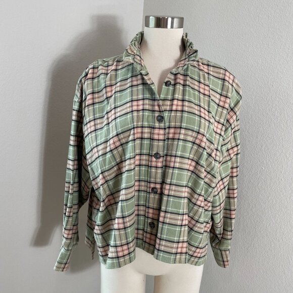 ISABEL MARANT ETOILE Womens XS US Plaid Ruffle Neck Button Up Shirt Boxy Cut Top - Picture 1 of 16